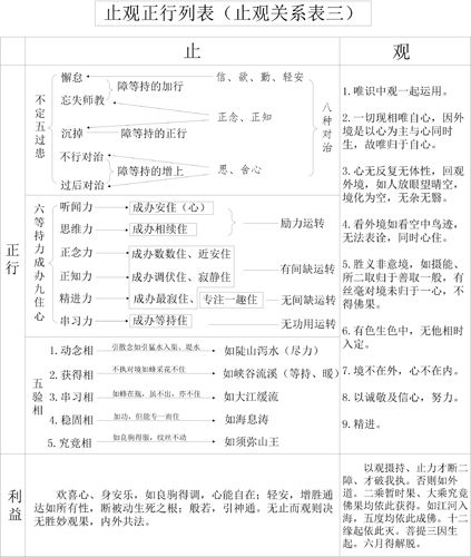 表18-2 止观正行列表(止观关系表三)